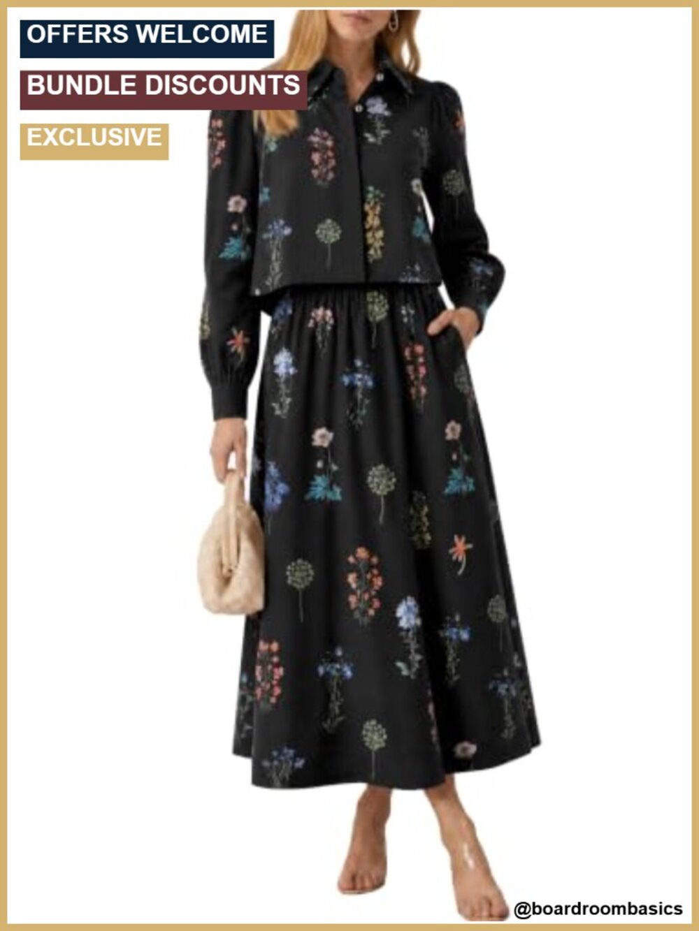 Floral Cropped Blouse and Maxi Skirt Matching Set | Puff Sleeve